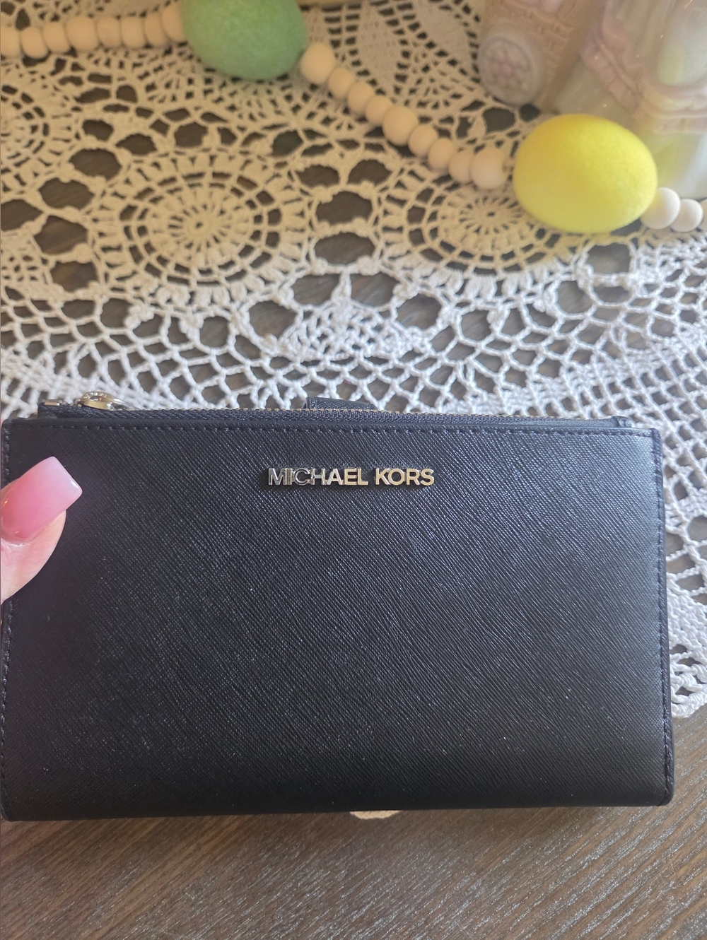 Michael Kors Black Jet Set Travel Double Zipper Leather Wristlet 🖤🩶